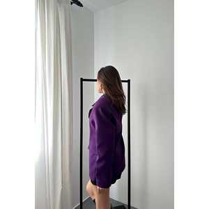 Blazer Morado Ajustado a la Cintura, Cierre de un Solo Botón, Tejido de Punto, Patrón Sólido, Decoración con Botones Bordados, Venta al Por Mayor - Product Image 1