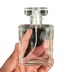 Botella de Perfume de vidrio cuadrada plana, frasco de Material blanco de cristal, espray de engarce de fondo fino, 100ml