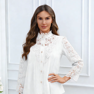 Chemisier décontracté en dentelle pour femme, collection Printemps/Été 2026, manches longues, en coton tricoté, coupe classique, origine Géorgie - Product Image 1