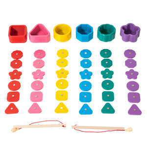 Jeu <span class=keywords><strong>Montessori</strong></span> en bois : tri des formes et pêche, jouet éducatif 2-en-1 pour tout-petits, jeu d'association couleurs et formes - Product Image 1