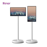 Pantalla Táctil Inteligente Android 13 LED Blanca HDTV de 27 Pulgadas, Señalización Digital Inteligente con Soporte de Pie