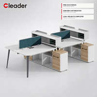 Poste de travail modulaire pour 4 à 6 personnes, bureau à plan ouvert avec étagère, armoire de rangement et cloison acoustique