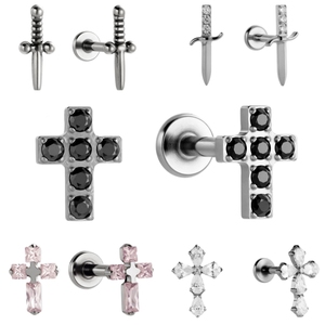 Pendiente de Cruz de Circón de Titanio G23, Pendiente de Labio con Hilo Interno Chapado en Oro, Piercing de Nariz, Anillo de Labio, Pendiente para Labio, 1 Unidad, 1 Unidad - Product Image 1
