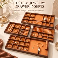Plateau à bijoux en velours doux personnalisé en gros, organisateur de tiroir empilable avec compartiments sur mesure pour bagues, montres et rangement de placard