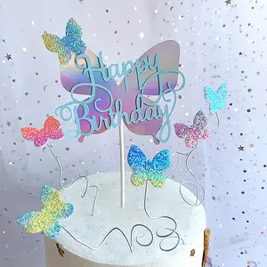2022 Heiß verkaufende Schmetterlinge Pink Cake Decorations Fabrik Cupcake Topper Kuchen papier
