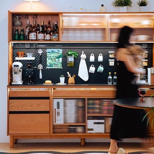 Liangcang <b>Sideboard</b> Cherry Wood Modern Minimalist <b>Storage</b> Cabinet For Dining Room With Wall Mounted Unit 900mm High - Product Image 2