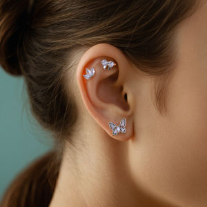 Set de 10 Piezas Piercing de Cartílago 20G Color Oro con Circonita para Tragus Diseño de Oso y Araña Pendientes Hélix Anillos para Concha de Oreja Acero 316L Joyería Corporal - Product Image 3