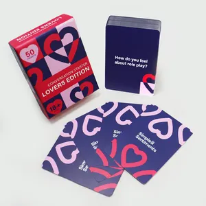 공장 인쇄 대화 스타터 애인 에디션 카드 게임 뚜껑과 기본 상자가있는 맞춤형 커플 카드 질문 게임
