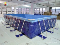 Piscine Hors Sol Rectangulaire Extérieure Personnalisable avec Cadre Métallique et Tissu PVC, Taille Adulte, Bleu Foncé, Épaisseur 0,655 mm, 300x200x75cm