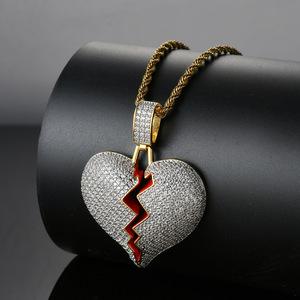 Colgante de Corazón Roto Estilo Hiphop, Aleación de Zinc, Chapado en Oro, Cadena de Cuerda con Circonitas, para Mujer, Hombre, Pareja, Compromiso, Uso Diario - Product Image 2