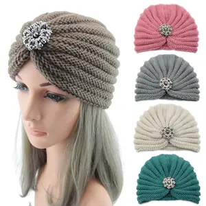 10 สีอบอุ่นถักฤดูหนาว Turban Headwraps หมวกหมวกหมวกอ่อนสวมหมวกสีทึบหมวกสําหรับผู้หญิงหญิง