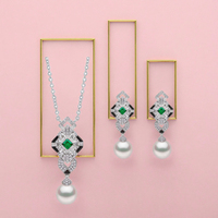 Ensemble de bijoux collier et boucles d'oreilles géométriques en argent sterling 925 plaqué or 18 carats avec perle d'eau douce et zircon, pour anniversaire, mariage