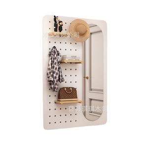 Pegboard <b>Mirror</b> With Full Length <b>Mirror</b> Irregular Shape Wooden Wall Decor Storage Rack For Home Use - Product Image 4