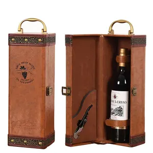 Conjunto de vinho uísque de vinho, conjunto de acessórios de caixa de presente pu com alça para garrafa de vinho