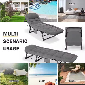 Chaise longue en métal pour camping, lit de plage, lit pliant pour piscine extérieure avec matelas - Product Image 5