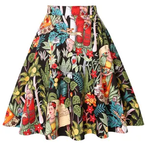 Retro Vintage Cotton Black Skirt VD0020 2021 Floral Animal Print jupe femme Rockabilly Swing Summer Ladies Women Skirt