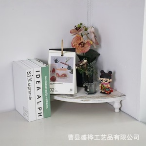 Wooden Storage Rack Fan Shaped Solid Wood <b>Desktop</b> Organizer Natural Color Multipurpose Corner <b>Shelf</b> - Product Image 4