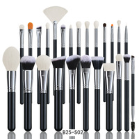 Ensemble de 40 pinceaux éventail personnalisés pour artistes - Pinceaux multifonctionnels pour poudre, sourcils et fard à paupières avec manche en bois et fibres synthétiques