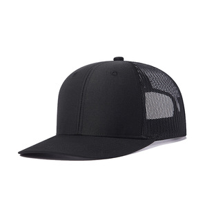 Black Mesh Baseball Cap <b>Flat</b> Brim Breathable Cotton Men's Summer <b>Hat</b> Six Piece Design - Product Image 1
