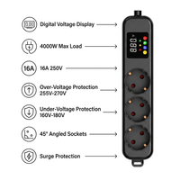 Adaptador de Enchufe Múltiple Inteligente con Pantalla Digital de Voltaje de 16A 250V, Estándar Europeo, para Uso en Hogar y Oficina