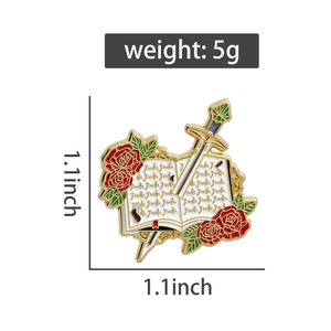 Pin Enamel Pedang Alkitab Mawar Gaya Retro Sastra Abad Pertengahan Bros Lencana Kerah Perhiasan Grosir - Product Image 6