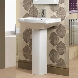 Fregadero de baño moderno, lavabo de cerámica con diseño de pedestal, de pie, estándar americano