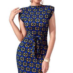 Vestido de escritório feminino com estampa Geo, vestido com cinto, bodykin, vestidos de carreira