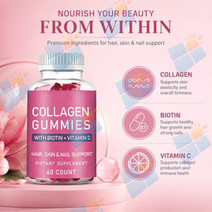 Gummies de Collagène pour Cheveux, Peau et Ongles avec Biotine, Vitamine C, Vitamine E, Sélénium – 60 Unités – Marque Privée – Fournisseur d'Usine de Compléments Alimentaires - Product Image 3