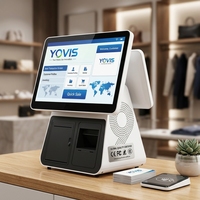 Terminal de point de vente tactile à double écran de 15,6 pouces, système d'exploitation Android, stockage 64 Go/128 Go/256 Go, système de caisse pour la vente au détail, montable au sol/mur