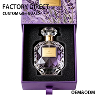 Boîte rigide personnalisée violette avec tiroir, thème floral, insert en éponge, logo estampé à chaud en couleur or, emballage pour coffret de parfum, fabrication en usine