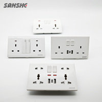 Interruptores de Luz y Tomas de Corriente de Pared con Panel Completo de Lujo Tipo 147 86 Estándar del Reino Unido SANSHE CE, con USB Tipo-C, para Decoración de Hogar, Hotel y Oficina