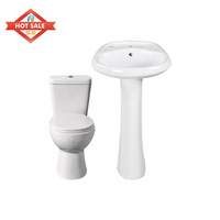 Ensemble WC deux pièces en céramique avec lavabo sur colonne et chasse siphonique, de haute qualité, pour salle de bain domestique - Vente en gros