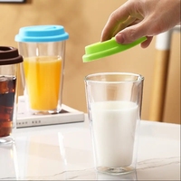 Tasse à café en verre borosilicate double paroi résistante à la chaleur de 12 oz/14 oz avec couvercle en silicone pour usage en restaurant, idéale pour le lait