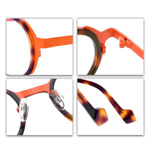 Designer italiano Handmade Colorido Acetato Óptico Óculos Quadro Alta Qualidade Vintage Rodada Óculos Quadros Metal Unisex - Product Image 4