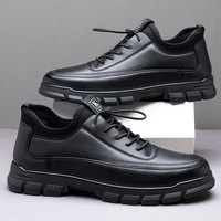 Nouvelles baskets noires à plateforme pour hommes, en similicuir, à lacets, antidérapantes, à semelle épaisse, décontractées, pour le travail