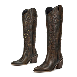 <span class=keywords><strong>Botas</strong></span> Vaqueras Occidentales para <span class=keywords><strong>Mujer</strong></span> WETKISS, <span class=keywords><strong>Botas</strong></span> Altas Bordadas con Punta Redonda, <span class=keywords><strong>Botas</strong></span> Vaqueras Largas con Tacón Grueso para el Verano - Product Image 4