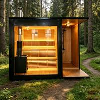 Sauna extérieur Alphas en forme de cube avec douche, chauffage à vapeur, en bois massif, pour salle de sport, villa, parc, avec fenêtres à traverses