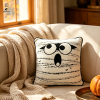 Housse de coussin Mumie d'Halloween 45x45, taie d'oreiller décorative brodée avec visage et passepoil noir pour canapé et chambre à coucher
