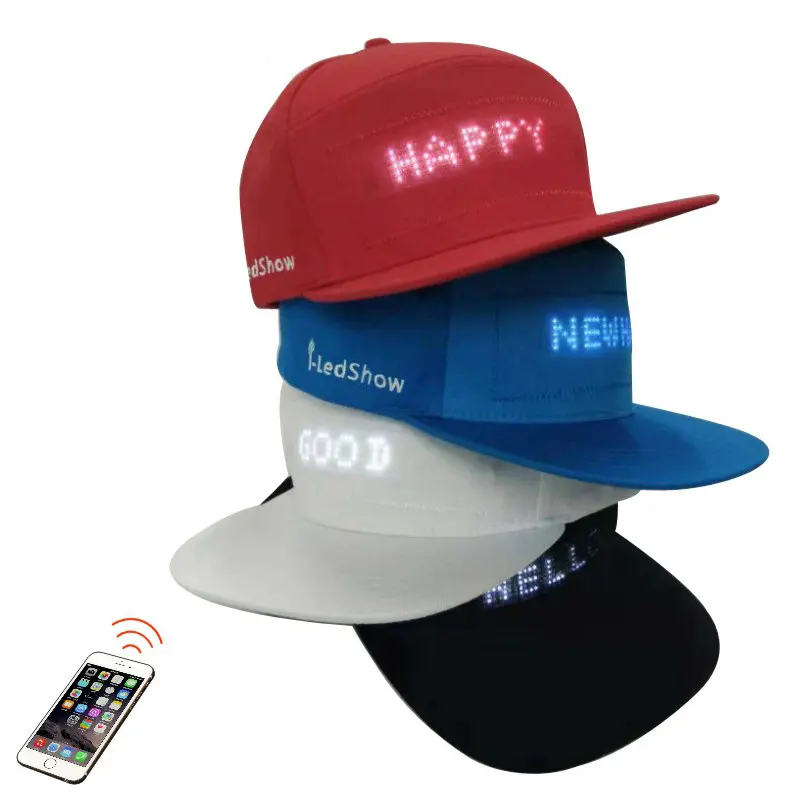 iledshow LED USB Rechargeable LED Luminous cap led light digital scrolling message led hats