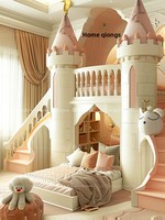 Litera Creativa Tipo Loft para Niñas Cama de Lujo Estilo Crema de Princesa Diseño de Castillo de Ensueño con Base Secreta para Dormitorio Infantil