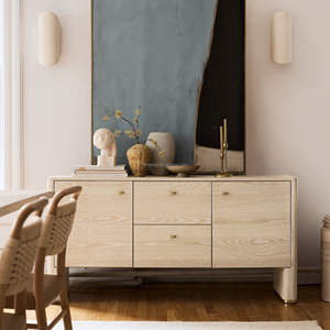 MYHOME 2025 Buffet Buffet Vitrine Moderne à 4 Portes en Chêne Massif de Style Français avec Finition Blanche Cerused pour Salle à Manger à la Maison - Product Image 6