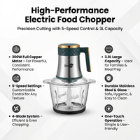 Hachoir Électrique Multifonction en Verre 3.0 Litres avec Fonctionnement Silencieux et Facile à Nettoyer pour la Préparation de Pâtes de Viande en Cuisine