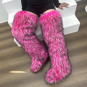 Bottes en fausse fourrure douces et confortables pour femmes, à talon plat, montantes <span class=keywords><strong>au</strong></span>-<span class=keywords><strong>dessus</strong></span> <span class=keywords><strong>du</strong></span> genou, à bout rond - Product Image 5