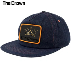 Custom Logo 5 Panel Structured Denim <b>Flat</b> Brim Hat Wholesale Bulk Woven Patch <b>Cap</b> With Single Row Snapback Manufacturer - Product Image 3