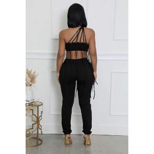 Ensemble deux pièces sexy pour femme 2026, haut corset épaules dénudées et pantalon taille haute, style combinaison à lacets pour soirée - Product Image 5