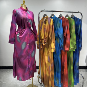Dernier modèle de robe imprimée <span class=keywords><strong>africaine</strong></span> pour femme, manches longues, en soie, respirante, pour le printemps et l'automne, jupe longue boutonnée pour soirée - Product Image 5