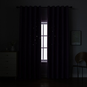 Huayi Solid Color Purple <b>Star</b> Pattern Blackout Curtains High <b>Light</b> Blocking For Window Decorations - Product Image 4