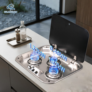 Cuisinière à gaz portable de luxe en acier inoxydable pour camping-car, 3 brûleurs intégrés et cuisinière en verre pour accessoires intérieurs de <span class=keywords><strong>caravane</strong></span> - Product Image 2