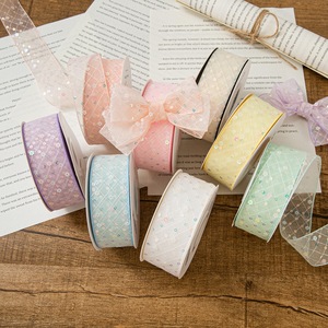 Pita Organza Jala Payet 4cm 10 Yard Motif Bunga untuk Ikat Rambut, Pembungkus Kado, Kerajinan DIY, Aksesoris - Product Image 1