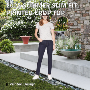 Heavyweight Summer Fashion Crop <b>Top</b> Skinny Fit Polyester/Cotton <b>Butterfly</b> Sleeve Printed Knitted T-Shirt Casual Short-Sleeved - Product Image 2